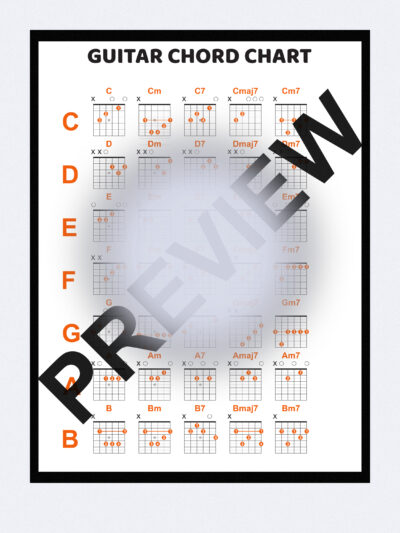 This is a poster with 35 guitar chords. With this hanging on the wall you'll learn and memorise 35 guitar chords. There are hundreds of guitar chords to learn, so remembering them all can be a challenge. A chord chart is a guitar players essential!  It contains all the essential, as well as some less common chords, but without being too over-facing.